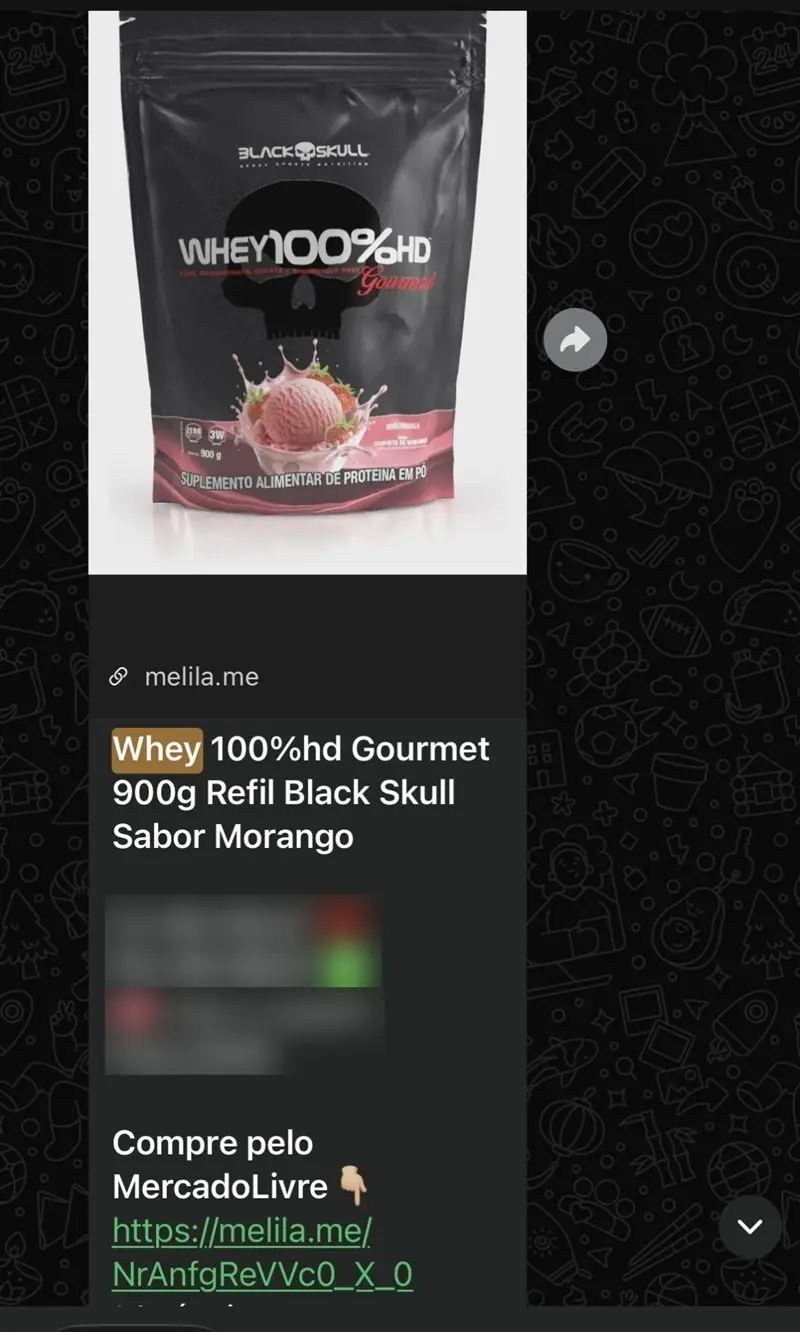 Print de oferta do grupo: Whey 100% HD Gourmet Black Skull 900g sabor morango