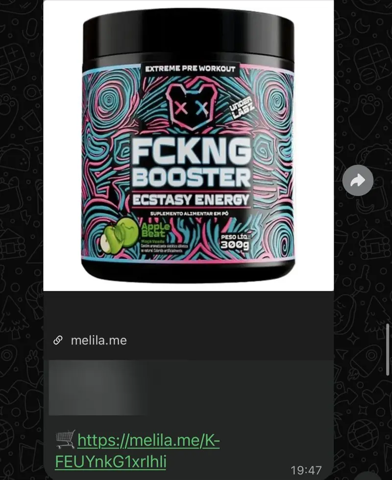 Print de oferta do grupo: Pré-treino FCKNG Booster Under Labz 300g sabor maçã verde