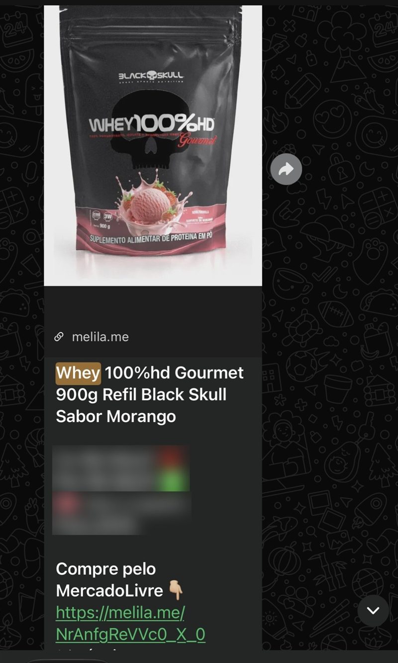Print de oferta do grupo: Whey 100% HD Gourmet Black Skull 900g sabor morango