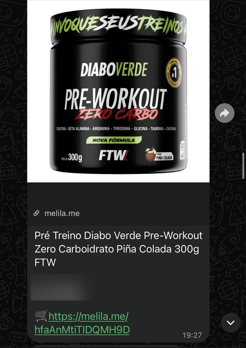 Print de oferta do grupo: Pré-treino Diabo Verde FTW 300g sabor piña colada